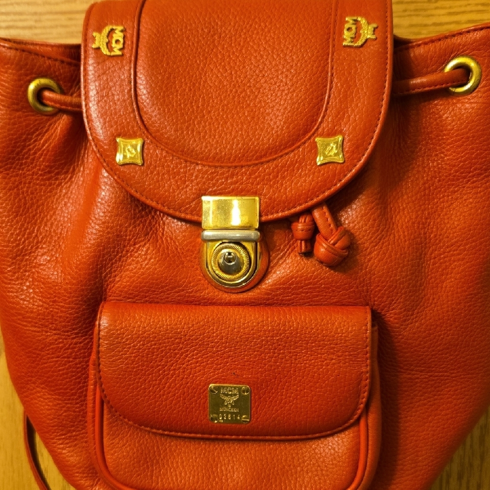 MCM Red Small Munchen Leather Backpack